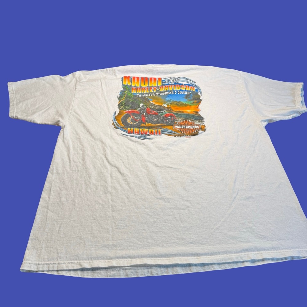 Harley Davidson T Shirt XL White Kauai Hawaii Motorcycle Biker 2 Sided Graphic